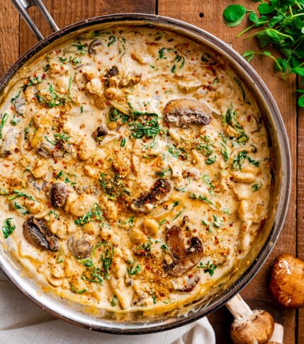 Creamy Butter Beans and Mushrooms in a pan